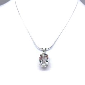 White Topaz Oval Pendant Necklace – Natural Gemstone in 5 Sizes – Sterling Silver Setting & Chain