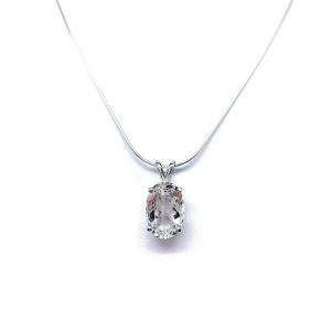White Topaz Oval Pendant Necklace – Natural Gemstone in 5 Sizes – Sterling Silver Setting & Chain