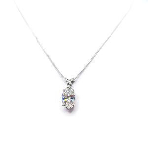 Oval Cubic Zirconia Pendant Necklace – 12x8mm, Near Colorless, Sterling Silver
