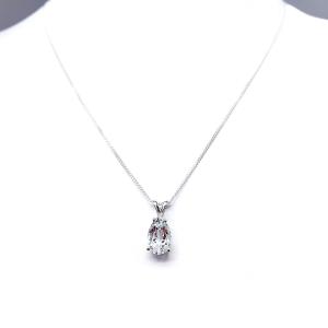 White Topaz Pear Pendant Necklace – 3 Natural Gemstone Size Options – Sterling Silver Setting & Chain