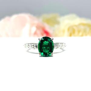 Lab Emerald Oval Pave Bridal Ring Set – 8x6mm-9x7mm, Sterling Silver