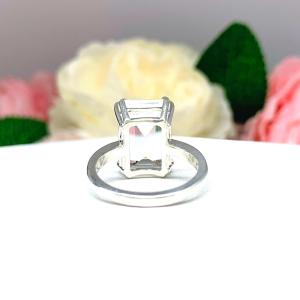 White Topaz Emerald Cut Ring – Natural 14x10mm Gemstone, Sterling Silver Statement