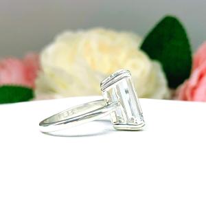 White Topaz Emerald Cut Ring – Natural 14x10mm Gemstone, Sterling Silver Statement