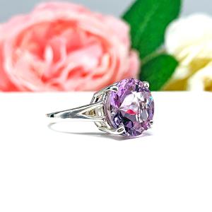 Rose de France Amethyst Ring – 10mm or 12mm Round, Sterling Silver