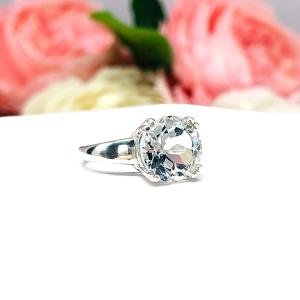 White Topaz Round Engagement Ring – Sterling silver setting