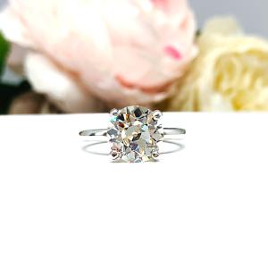 Old European Cut CZ Engagement Ring – 9mm Near Colorless Solitaire, Sterling Silver