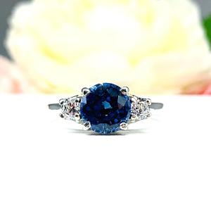 Lab Blue Sapphire & CZ Ring – 8mm Round, Sterling Silver