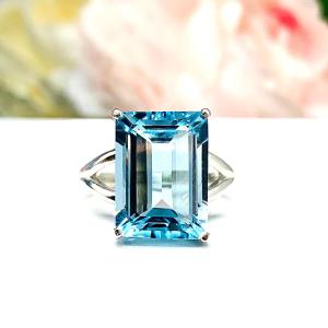 Sky Blue Topaz Emerald Ring Size 8 – 14x10mm Solitaire, Sterling Silver Statement