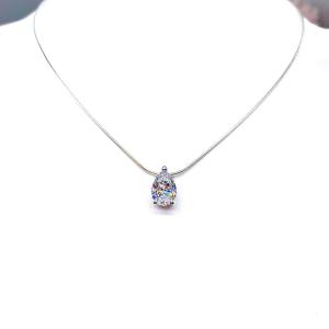 Pear Cubic Zirconia Slide Pendant Necklace – 10x7mm-15x10mm, Sterling Silver