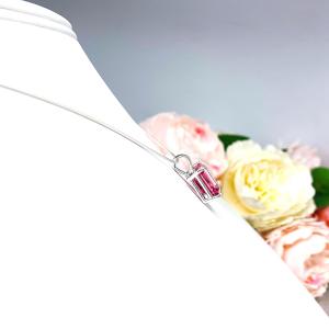 Lab Padparadscha Pink Sapphire Pendant Necklace – 12x10mm, Emerald Cut, Sterling Silver