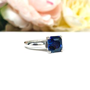Lab Sapphire Asscher Cut Ring – 7mm-9mm, Sterling Silver