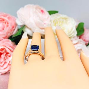 Lab Sapphire Asscher Cut Ring – 7mm-9mm, Sterling Silver
