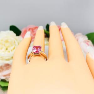 Lab Padparadscha Sapphire Emerald Ring Size 6 – 10x8mm, Sterling Silver