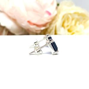 Lab Blue Sapphire Emerald Cut Stud Earrings – 7x5mm, Sterling Silver