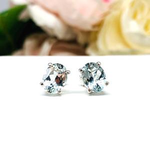 Oval Aquamarine Stud Earrings – 8x6mm, Sterling Silver
