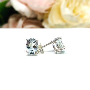 Oval Aquamarine Stud Earrings – 8x6mm, Sterling Silver