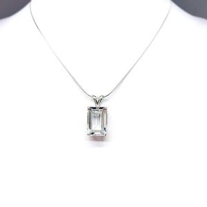 Emerald Cut White Topaz Pendant – Natural Gemstone Necklace in Sterling Silver – Four Size Options