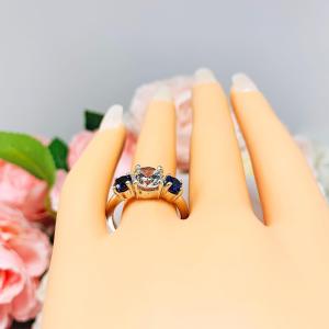 Round CZ & Lab Blue Sapphire 3-Stone Engagement Ring – 6mm-9mm, Sterling Silver