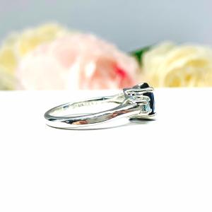 Lab Blue Sapphire Round 3-Stone Ring – Blue Moissanite Accents, Sterling Silver