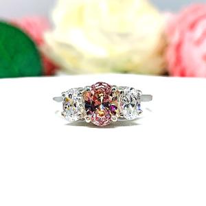 Morganite Pink Oval CZ Engagement Ring – 3-Stone, Sterling Silver