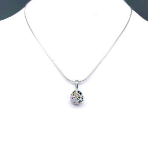 Round CZ Martini Pendant Necklace – 5mm-10mm, Near Colorless, 3-Prong, Sterling Silver