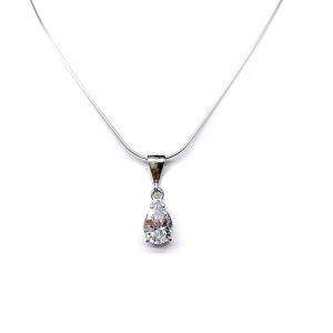 Pear Cubic Zirconia Dangle Pendant Necklace – 10x7mm-13x9mm, Sterling Silver
