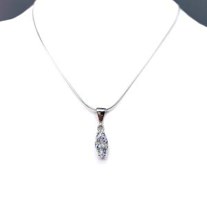 Marquise Cubic Zirconia Dangle Pendant Necklace – 12x6mm, 16x8mm, Sterling Silver