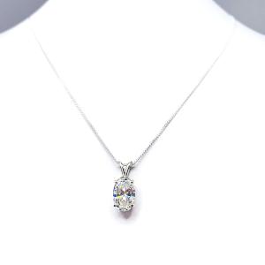 Oval Cubic Zirconia Pendant Necklace – 12x8mm, Near Colorless, Sterling Silver