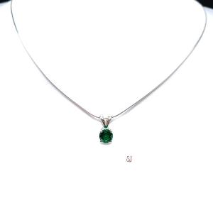 Lab Emerald Round Pendant Necklace – 5mm-9mm, Sterling Silver