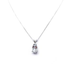 White Topaz Pear Pendant Necklace – 3 Natural Gemstone Size Options – Sterling Silver Setting & Chain