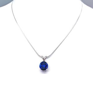 Lab Blue Sapphire Round Pendant Necklace  – 6mm-10mm, Sterling Silver