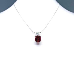 Lab Ruby Cushion Pendant Necklace – 9mm, Sterling Silver, Water Lily Design