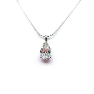Pear Cubic Zirconia Pendant Necklace – 10x7mm-15x10mm, Near Colorless, Sterling Silver