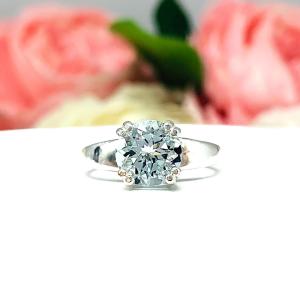 Genuine Aquamarine Ring – 8mm Round, Sterling Silver