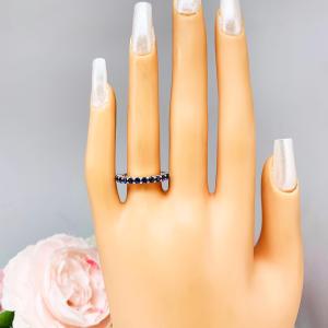 Lab Blue Sapphire Round Stackable Band – 2.5mm, Sterling Silver, Half-Eternity