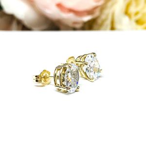 Oval Cubic Zirconia Stud Earrings – 6x4mm-8x6mm, 14k Gold