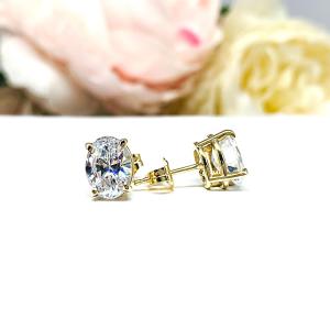 Oval Cubic Zirconia Stud Earrings – 6x4mm-8x6mm, 14k Gold