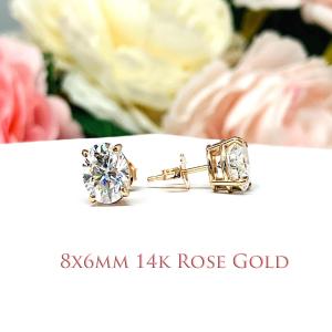 Oval Moissanite Stud Earrings – 14k Gold, 6x4mm-8x6mm