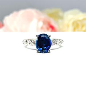 Lab Blue Sapphire Oval Wedding Set – CZ Pave Accents, 8x6mm-9x7mm, Sterling Silver