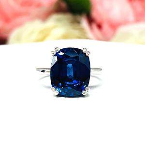 Lab Blue Sapphire Cushion Ring Size 6 – 12x10mm, Elongated, Sterling Silver