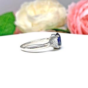 Lab Blue Sapphire Oval & CZ Trillion Ring – 8x6mm-10x8mm, Sterling Silver, Low Profile