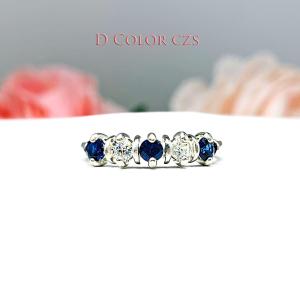Lab Blue Sapphire & CZ Round 5-Stone Ring – Sterling Silver