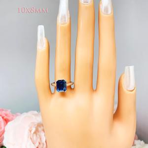 Lab Blue Sapphire Emerald Ring – 10x8mm-12x10mm, Sterling Silver