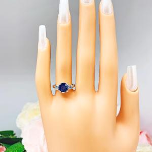 Lab Blue Sapphire Round 3-Stone Ring – Blue Moissanite Accents, Sterling Silver