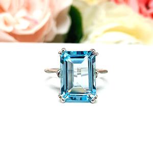 Sky Blue Topaz Emerald Cut Ring – 14x10mm, Sterling Silver