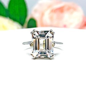 Lab White Sapphire Emerald Cut Engagement Ring – 10x8mm-12x10mm, Sterling Silver