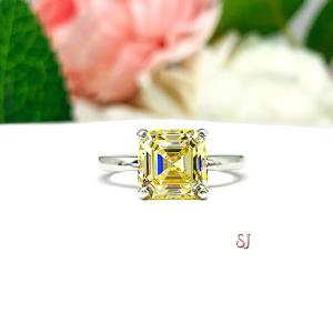 Canary Asscher CZ Engagement Ring –  8mm, Sterling Silver