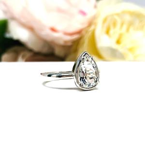White Topaz Pear Engagement Ring – 9x6mm-12x8mm, Sterling Silver