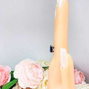 Lab Blue Sapphire Emerald Cut Ring – CZ Accents, 10x8mm-12x10mm, Sterling Silver