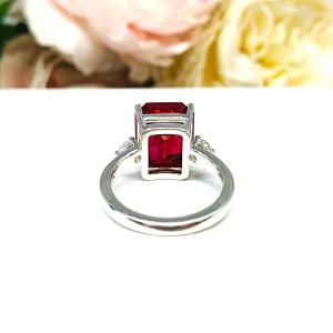 Lab Ruby Emerald Cut Ring – CZ Accents, 10x8mm-12x10mm, Sterling Silver